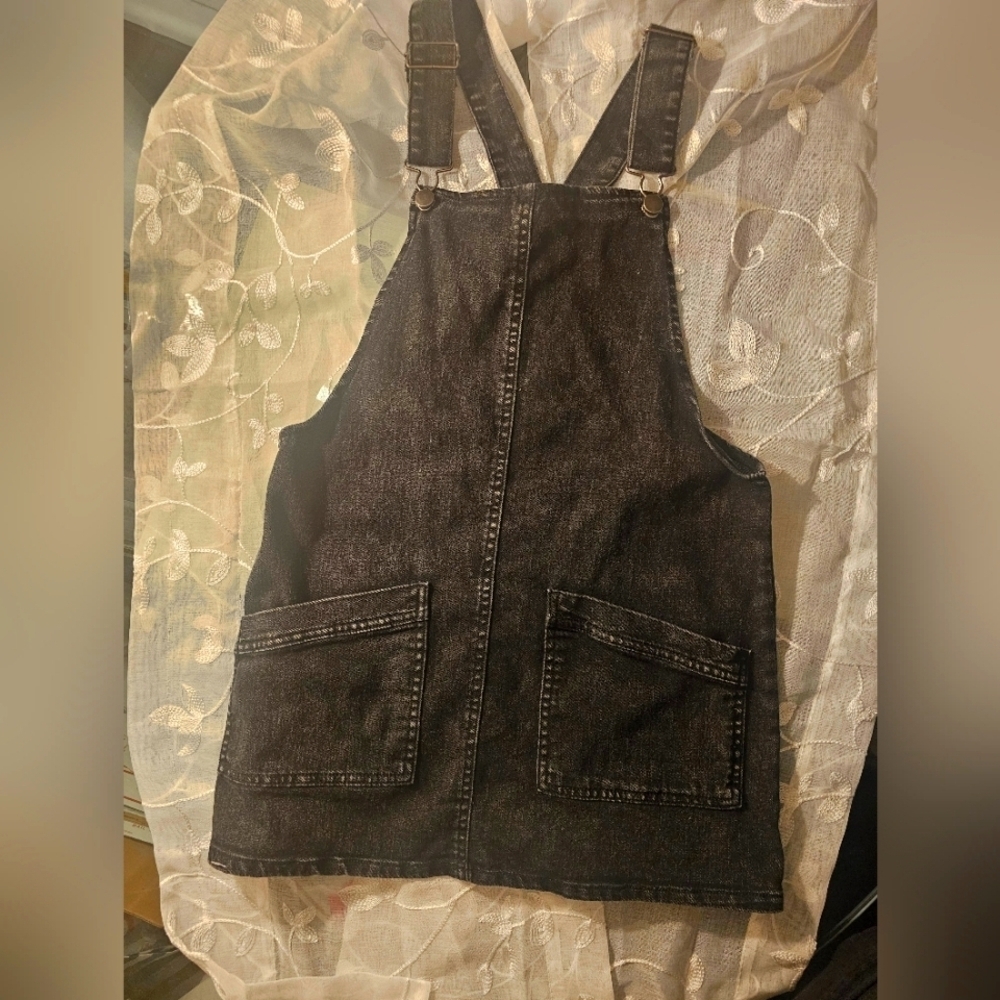 Black denim overall mini dress for young teens moto casual feminine size xs (1) - Picture 1 of 5